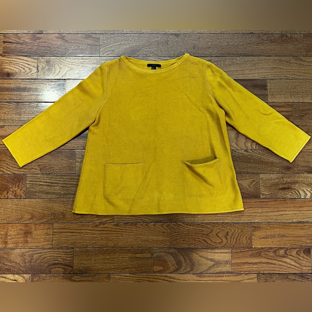 COS Mustard Yellow A-Line Cotton Knit Sweater Pockets Small Preowned